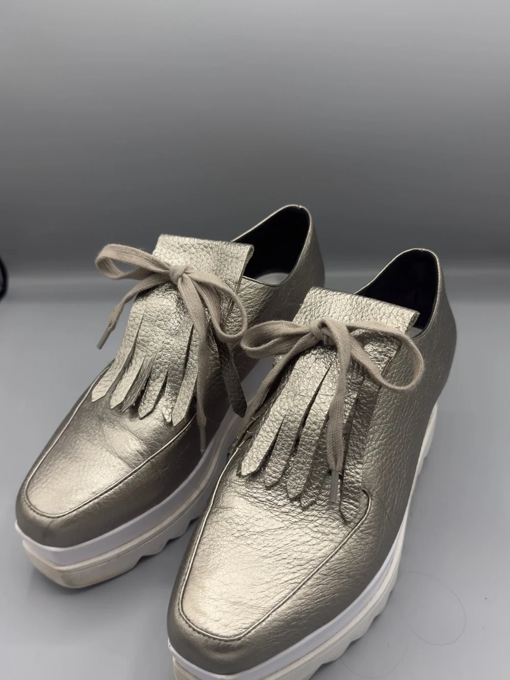 Anne Fontaine 🩶 Metallic Platform Lace-Up Women's Shoes - Silver